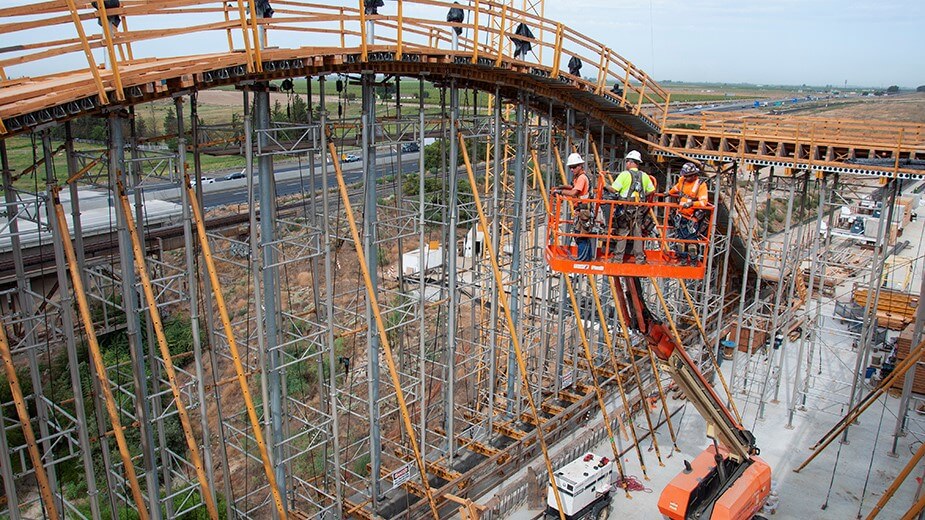 Construction crew works on the arches at the San Joaquin River Viaduct
