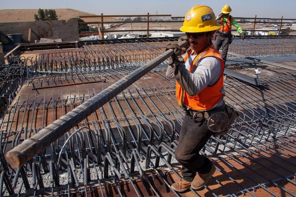 Construction worker with rebar in Central Valley