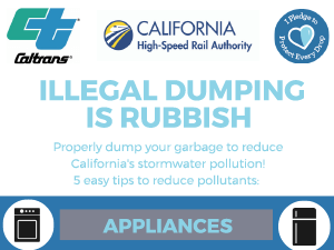 Illegal dumping is rubbish. Properly dump your garbage to reduce California's stormwater pollution! 5 easy tips to reduce pollutants