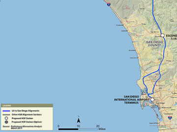 Map of Project Section for Los Angeles to San Diego