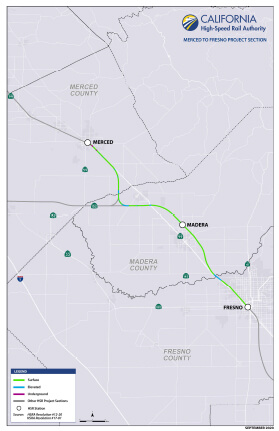 Map of Project Section Merced to Fresno