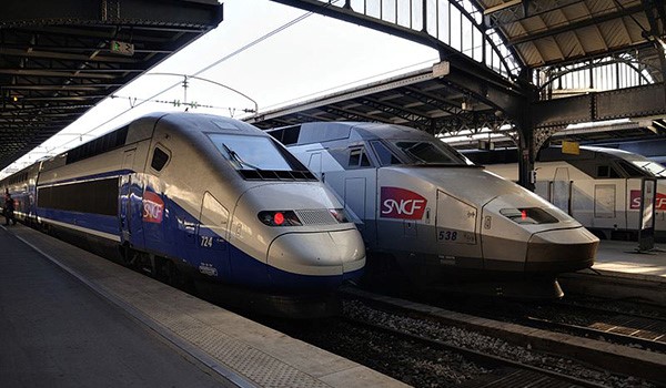 High-speed rail trains at station in France