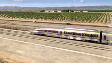 Close up of high-speed train in the Central Valley.