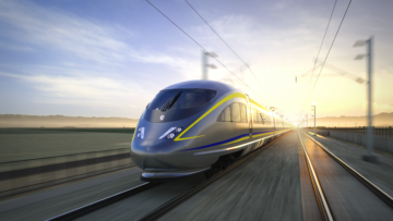 Dusk side view of high-speed train.