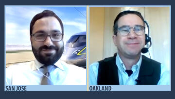 Boris Lipkin (San Jose), Northern California Regional Director for the California High-Speed Rail Authority, on video chat with Northern California Director of Projects Gary Kennerly (Oakland) 
